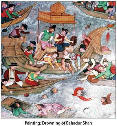 drowning of bahadur shah